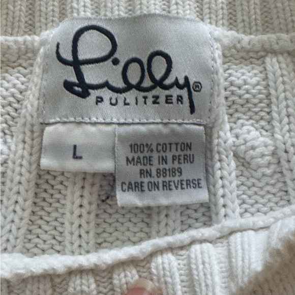 Lilly Pulitzer White Cable Knit Sweater with Pink Palm Tree - Picture 3 of 6